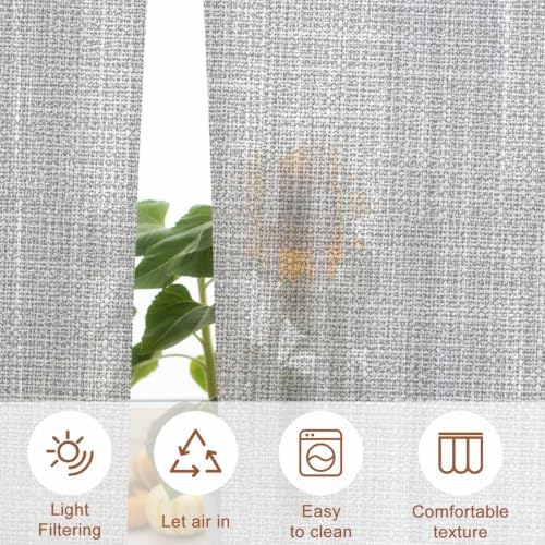 Grey Semi Sheer Curtains 63 Inch Length for Living Room Solid Color