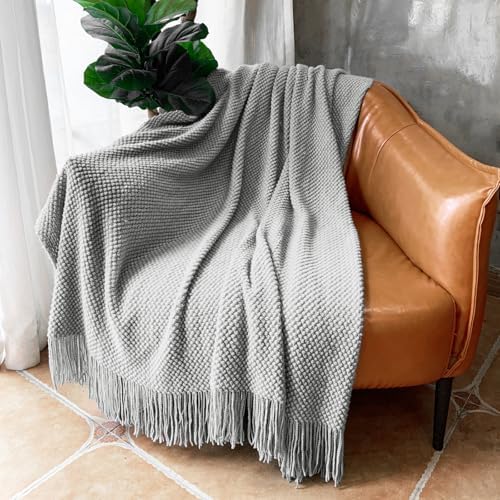 LOMAO Knitted Throw Blanket with Tassels Bubble Textured Soft