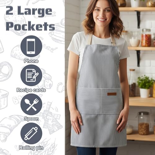 6 Pcs Kitchen Cooking Aprons with Pockets Adjustable Stripes Bib Soft