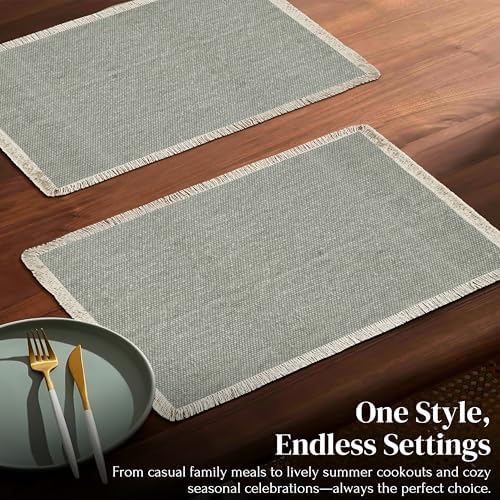 Hausattire Cotton Frayed Placemats Set of 6 Dining Table 13x19 Inch