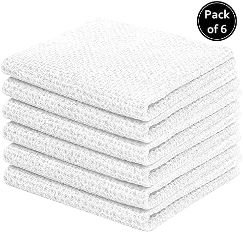 Shreem Linen 100% Cotton Kitchen Dish Cloths, 6 Pack Waffle Weave
