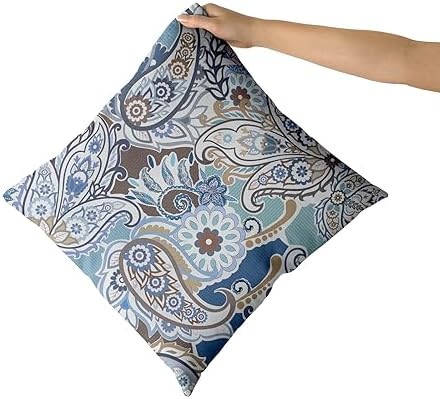 Paisley Pattern Pillow Covers 18X18 Inch Blue Brown Cream Square Couch