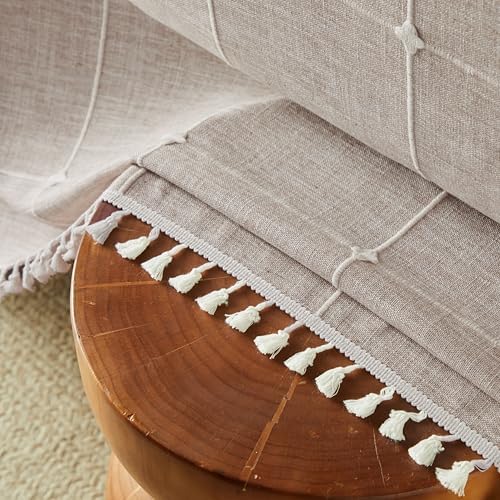 ZeeMart Boho Rectangle Grid Tablecloth with Tassels, Taupe 60x120in