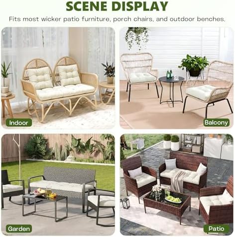 3-Piece 4-Inch Wicker Cushion Set, Waterproof Loveseat Cushions Beige
