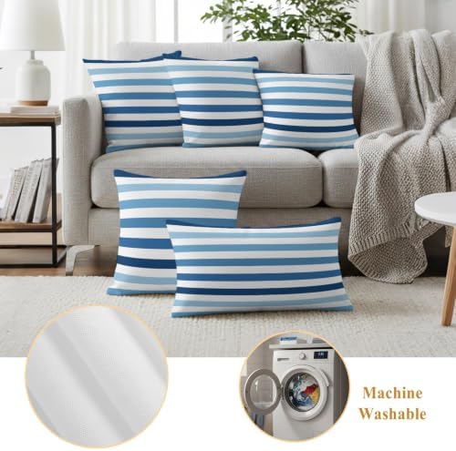 Navy Blue Stripes Decorative Throw Pillow Covers 20x20 Inch Set of 2
