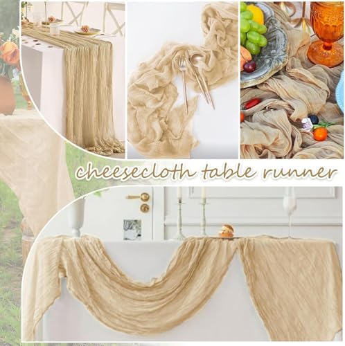 10 Pack Beige Cheesecloth Table Runner 17"x108" Boho Gauze Fabric