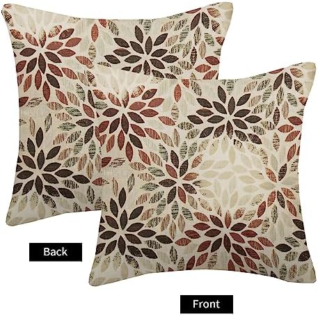 Dahlia Floral Burgundy Red Brown Pillow Covers 18x18 Inch Set of 2