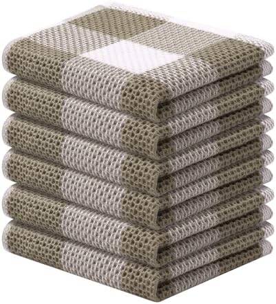 Mordimy Cotton Waffle Weave Dish Cloths, 12"x 12", 6 Pack, Khaki &