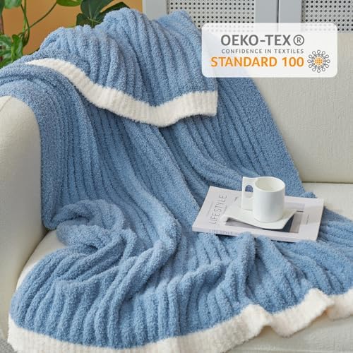 Snuggle Sac Fluffy Ribbed Blue Bedding Blanket Twin Size, Soft