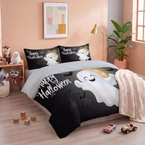 Charcoal Gray Halloween Moonscape Duvet Cover Set for Women Girls