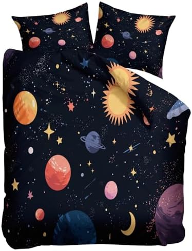 King Duvet Cover Set Space Elements Celestial Stars Soft Microfiber