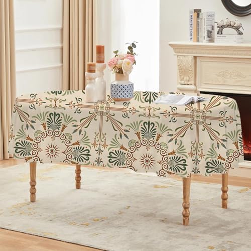 Vintage Geometric Print Oval Table Cloth, Waterproof Duty Vinyl Plaid