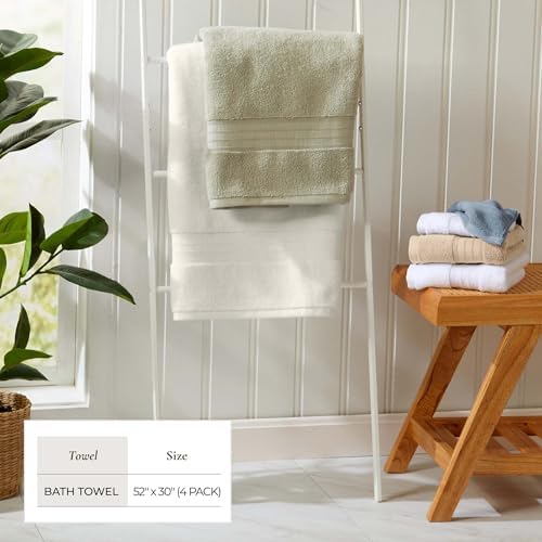 Great Bay Home 100% Cotton 4 Pack Bath Towel Set - Absorbent