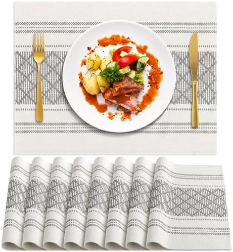 ADRIMER Placemats Set of 8, Boho Table Mats Cotton Blend, Durable