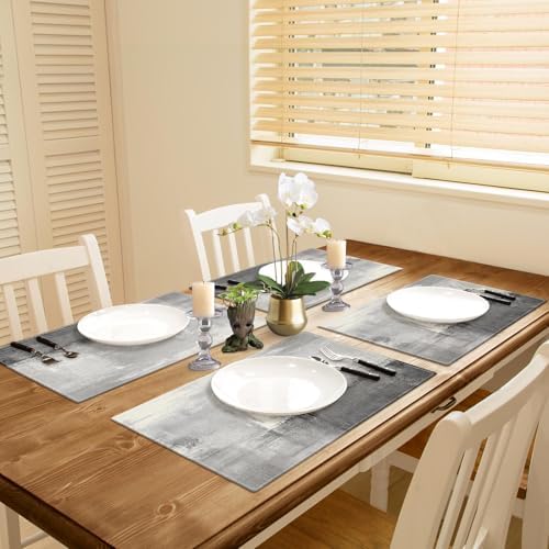 Emvency Farmhouse Placemats Set of 4, 12x18 Inch, Light Gray and Dark