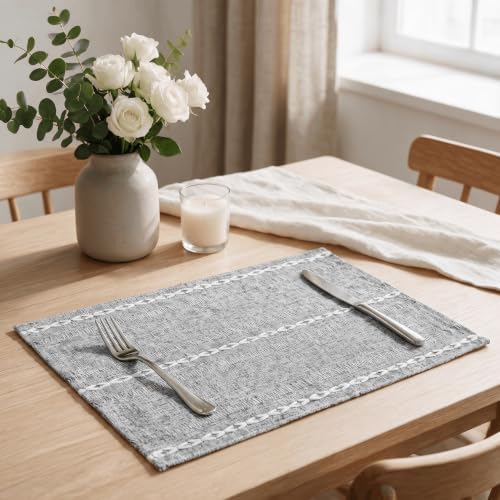 Artoid Mode Dark Grey Rustic Cotton Blend Placemats Set of 6-12x18