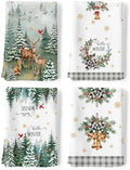 Winter Woodland Deer Tea Towels Set of 4, 100% Cotton
