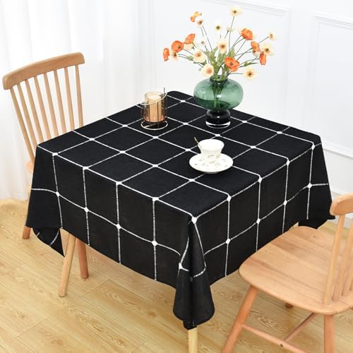 NEWISHER Farmhouse Embroidered Plaid Tablecloth Square 60 x 60 Inch