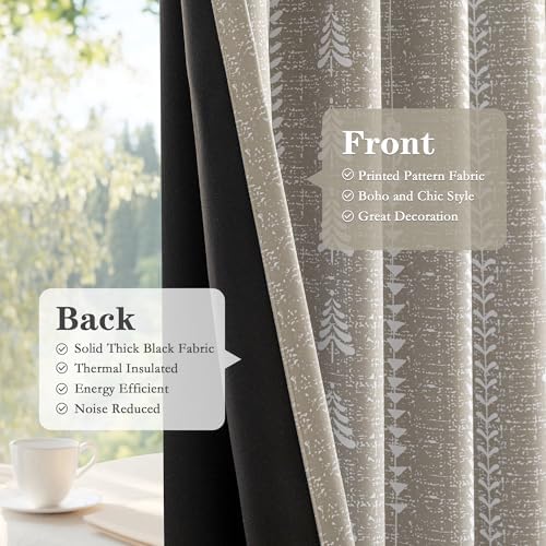 MEETSKY Boho Taupe 95% Blackout Bedroom Curtains 50Wx72L,2 Panels