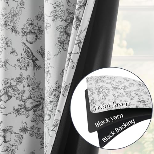 jinchan Black Floral Blackout Curtains 84 Inch Vintage Back Tab 2