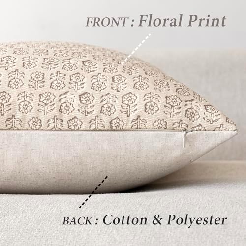 Foindtower Decorative Floral Print Throw Pillow Covers 20×20 Ivory