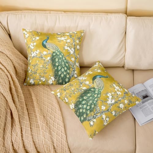 Erosebridal Peacock Throw Pillow Covers White Floral Cushion Covers
