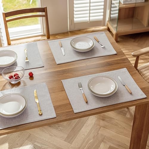 Demetex Placemats Set of 4 Grey Heat Resistant Linen Place Mats for