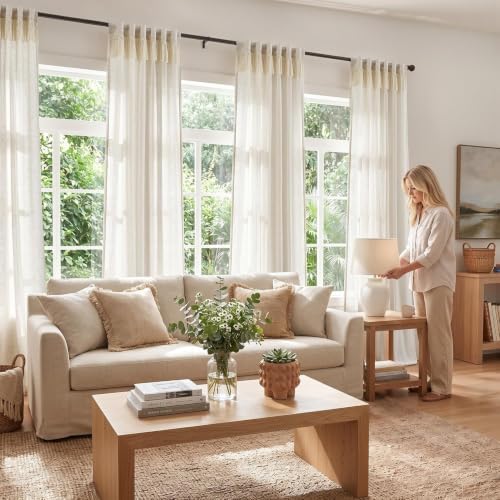 jinchan Linen Curtains Light Filtering Back Tab 50x96 Inch 2 Panels
