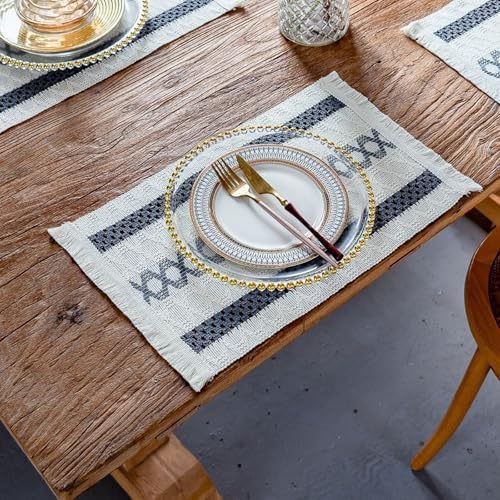 Rectangular Table Mat Set of 4, Cotton Linen Placemat Heat Resistant