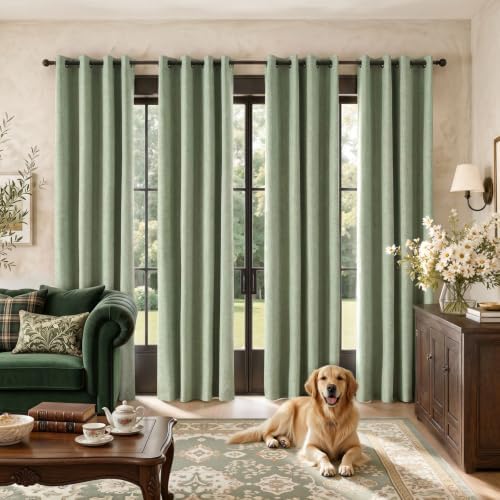 jinchan 100% Blackout Linen Textured Curtains for Bedroom Living Room