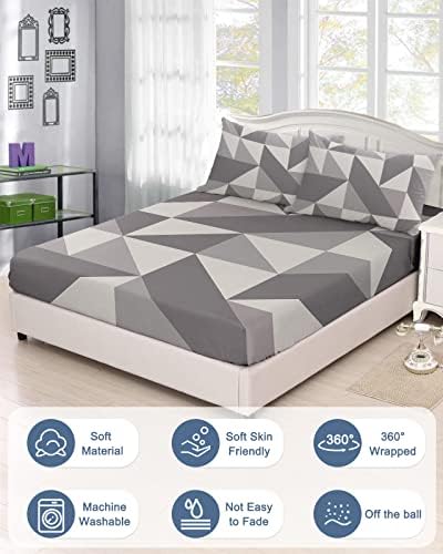 Fitted Bed Sheet Set for Full Size Fits Mattress Upto 16Inch, Neutral