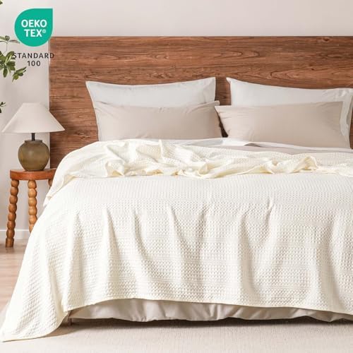 PHF Lightweight Waffle Weave Blanket King Size 104"x 90", Soft Woven