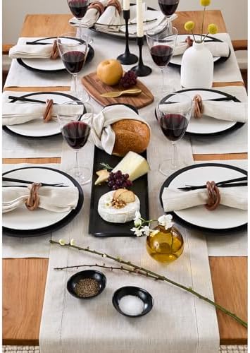 Solino Home 100% Linen Table Runner Natural, Classic Hemstitch