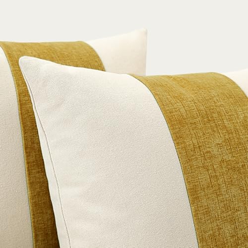 OTOSTAR Set of 2 Cotton Linen Chenille Pillow Covers with Striped