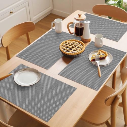 Basketweave Placemats Set of 8, Rustic Minimalist Gray Woven Dashes