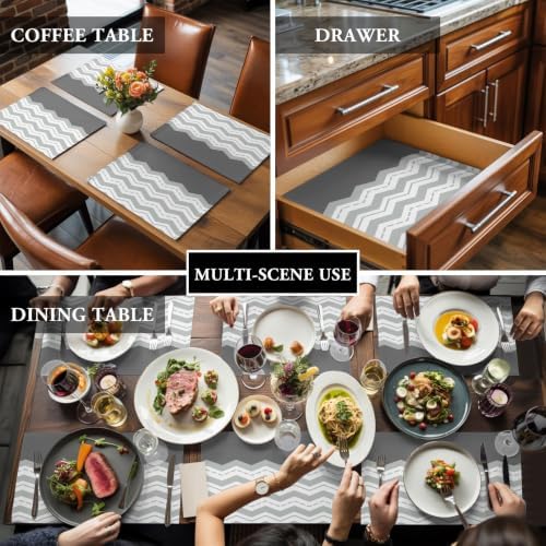 Cotton Linen Placemats for Dining Table Set of 8 Grey Striped Theme