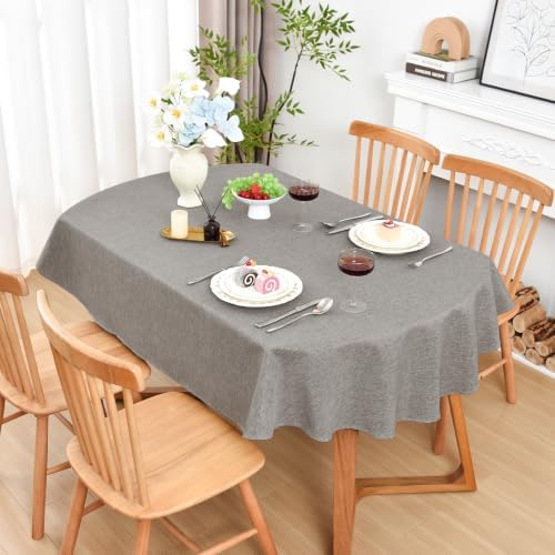 Wolkemer Oval Tablecloth 60 x 120 Inches Faux Linen Water Resistant