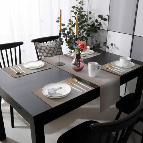 Ombre Brown Grey Placemats Set of 6 with 90 Inches Long Table Runners