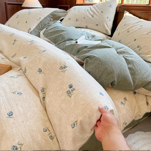 100% Washed Cotton Duvet Cover Set, Super Soft and Comforter Floral