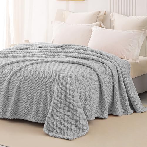 Whale Flotilla Soft Fleece King Size Bed Blanket, Light Grey