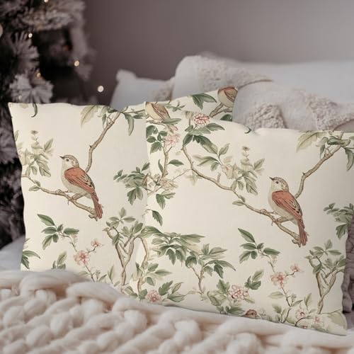 Chinoiserie Bird Floral Pillow Covers 18x18, Chinoiserie Home Decor