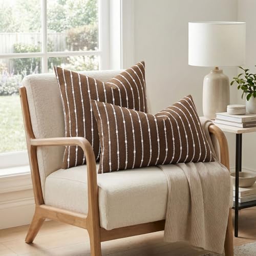 decorUhome Striped Decorative Throw Pillow Covers 22x22 Set of 2