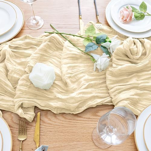 Wokceer Cheesecloth Table Runner Beige 10FT Boho Gauze Runner, 6 Pack