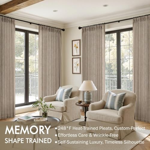 MIULEE Pinch Pleated Thick Linen Curtains 108 Inches 2 Panels Grey