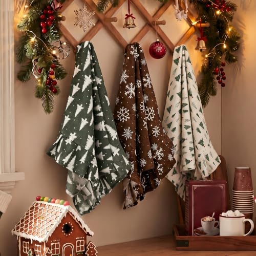 Fanfanwin 3 Pcs Christmas Kitchen Towels Set, 100% Cotton Ruffled 17"