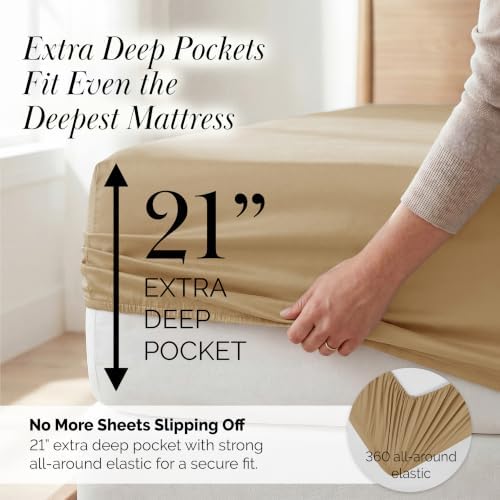 7 Piece 21 Inch Deep Pocket Split King Sheets Set Soft Microfiber