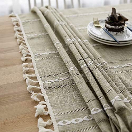 Mucalis Rectangle Tablecloth Almond Tassel Table Cover Cotton Linen