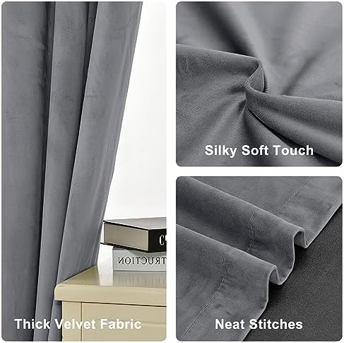 XWZO Grey Velvet Curtains 120 Inches Long, Elegent Soft Luxury