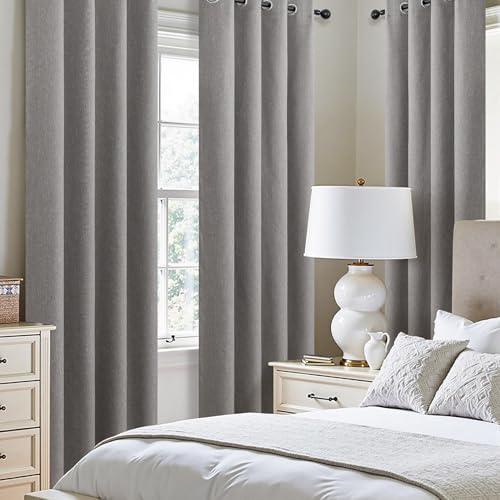 Taupe Linen Blackout Curtains 84 Inch Length 2 Panels Set for Bedroom