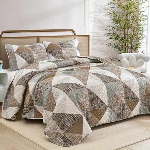 Dintszyayue Brown Quilt Queen Size, 3 Piece Triangle Patchwork